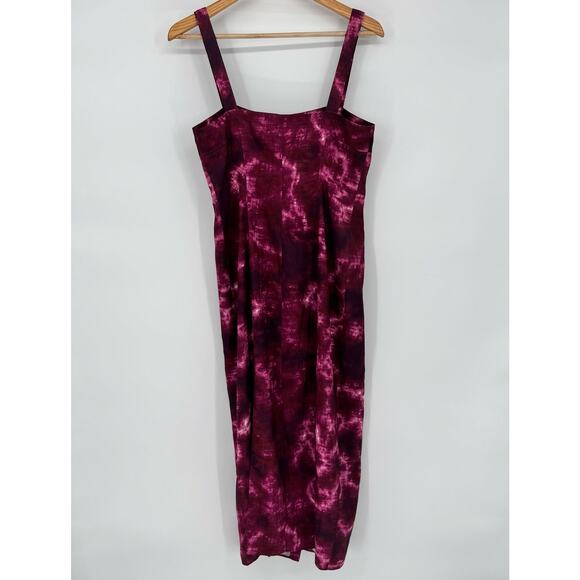 Cinq à Sept Alexa Tie-Dye Pink Burgundy Midi Slit Sz 4 Boho Chic Coastal Summer - Picture 3 of 9